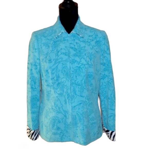 Rafael Turquoise Floral Zebra Zip Jacket, Size 8 - Picture 12 of 12